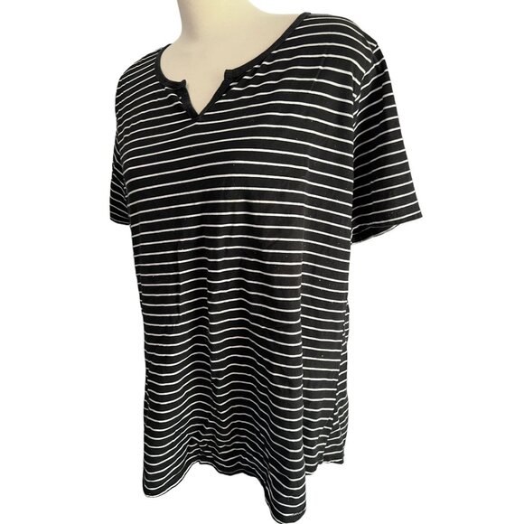 Just My Size Black & White Striped Baby Tee Sz 3XL Womens Plus V Neck Short Slee - Picture 6 of 8